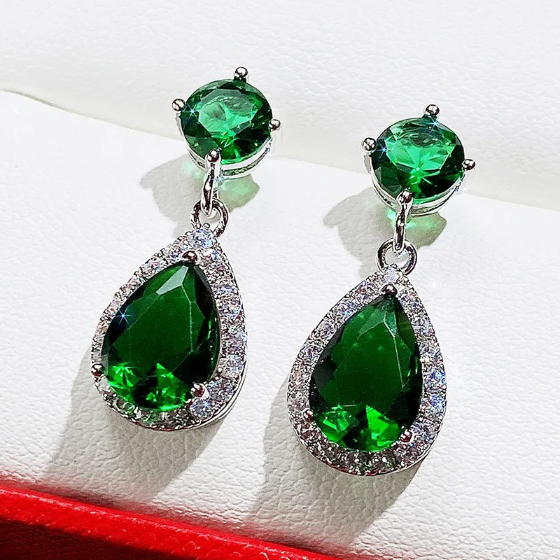 New Fashion 925 Silver Needle Bling Crystal CZ Water Drop Big Zircon Gem Stone Stud Earrings for Women Cubic Teardrop Earrings