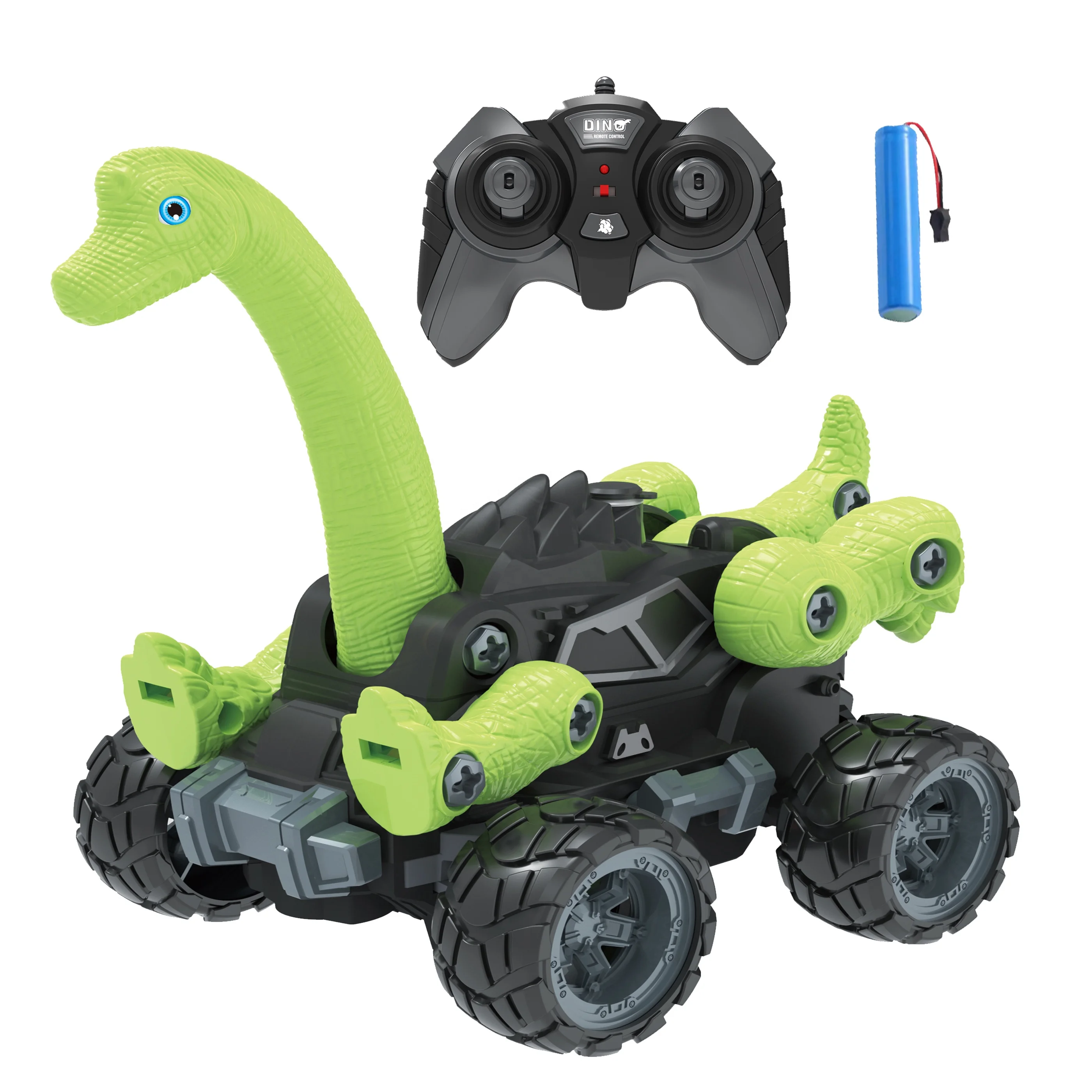 KK 2.4G DIY Dinosaur Monster Truck Toy Car with Light Mist Spray,Rechargeable Assemble Remote Control Dinosaur Car,Education Toy