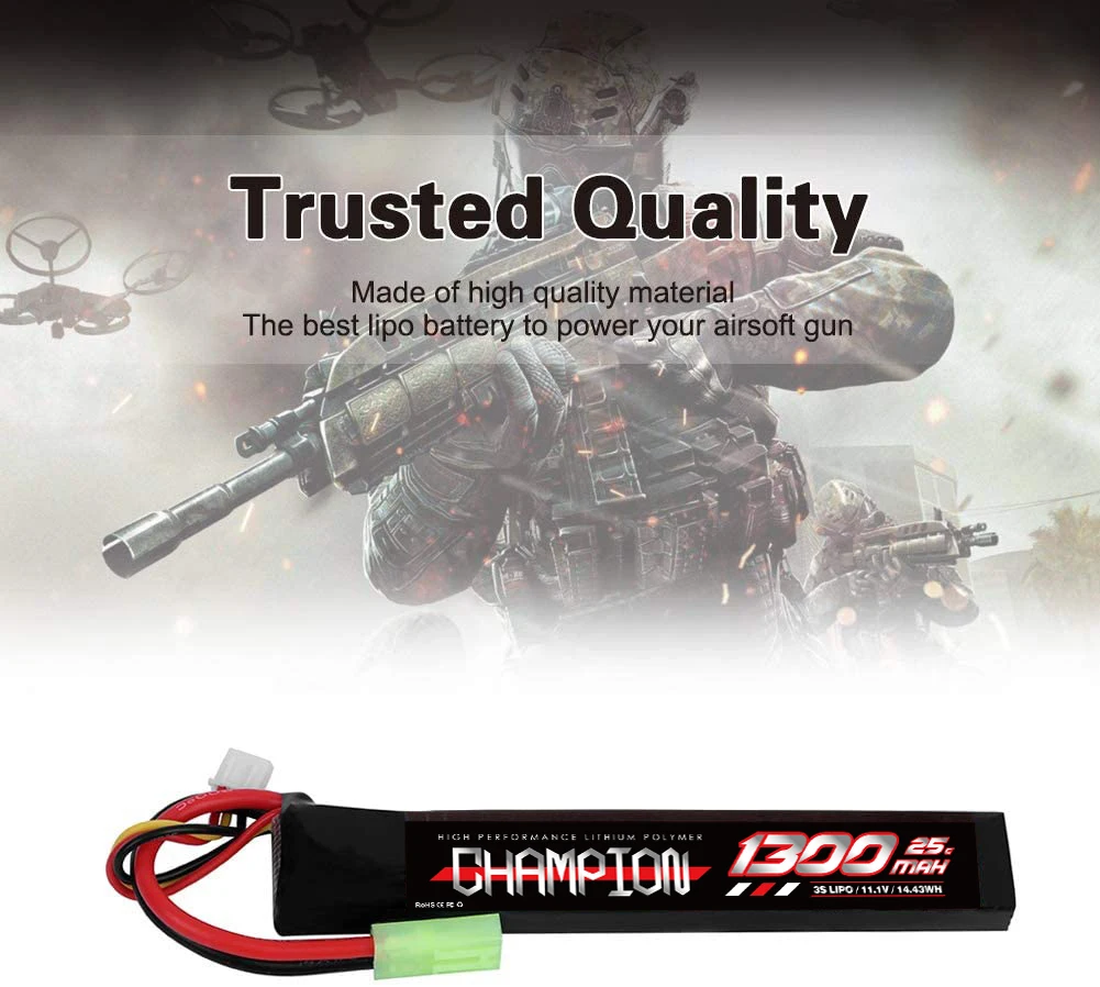 CHAMPION Factory Price Wholesale 1300mAh 25C 3S 11.1V Rechargeable Lithium Battery Pack for Airsoft Gun Battery