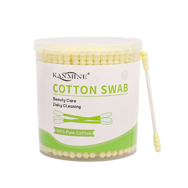 Absorbent Natural 200 Pieces Yellow Double Screw Head Paper Stick Cotton Swab Suitable for Ear Hygiene and Makeup Removal