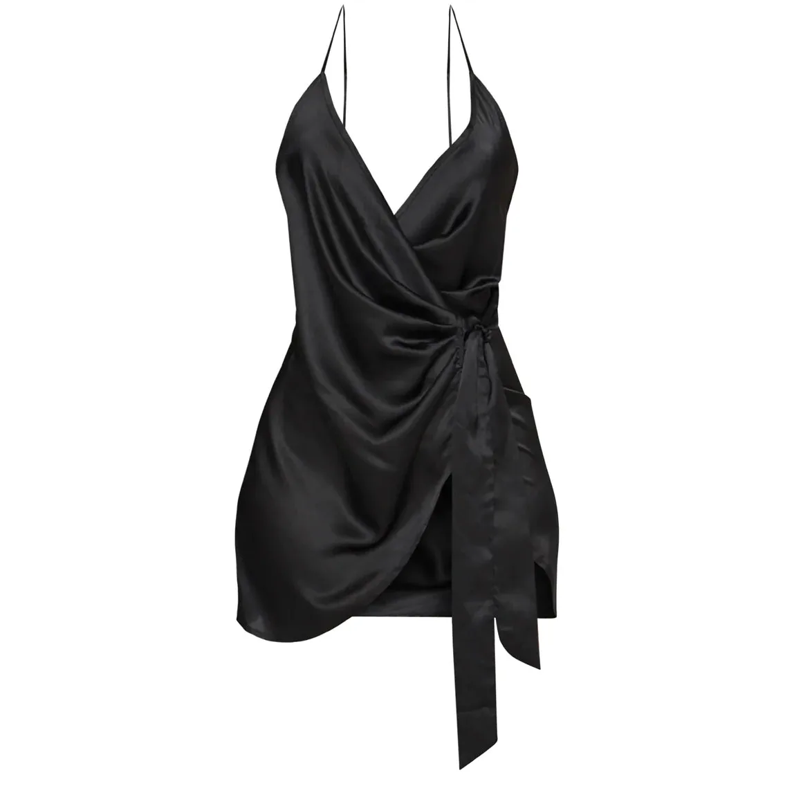 Polyester Solid Color Ladies Evening Dress Summer Lace-Up Mini Backless Black Sexy Backless Club Satin Party Dress for Women