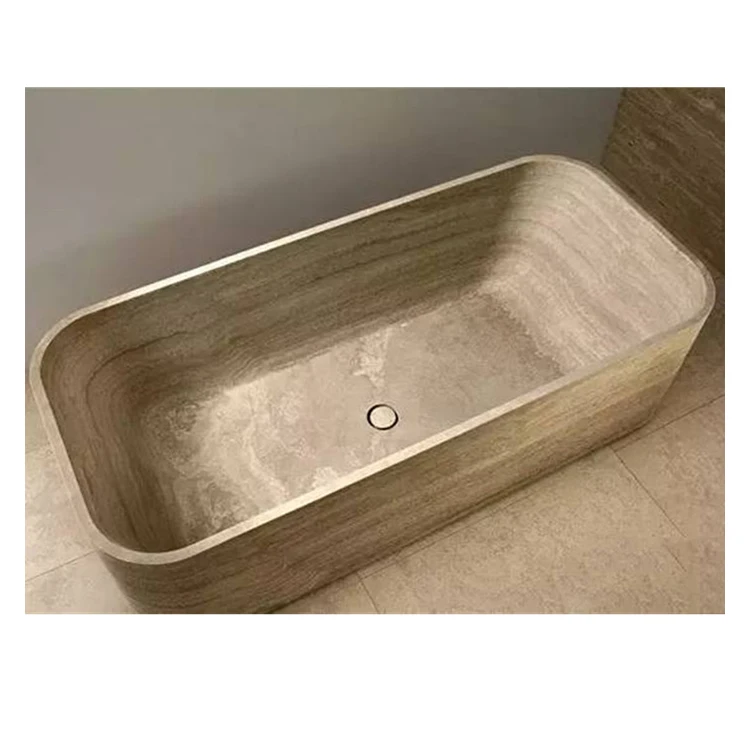 Роскошная ванная комната из натурального травертина для взрослых отдельностоящая ванна Мраморная Ванна