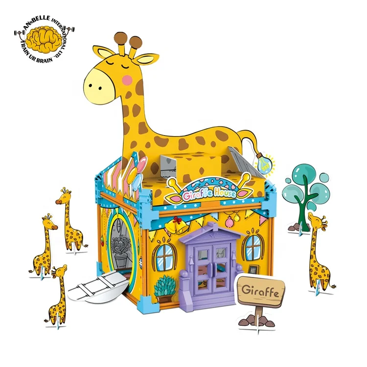 STEM художественная игрушка 3D пазл из бумаги Набор для творчества Пазл-раскраска пластиковый пазл 2 в 1 Жираф дом