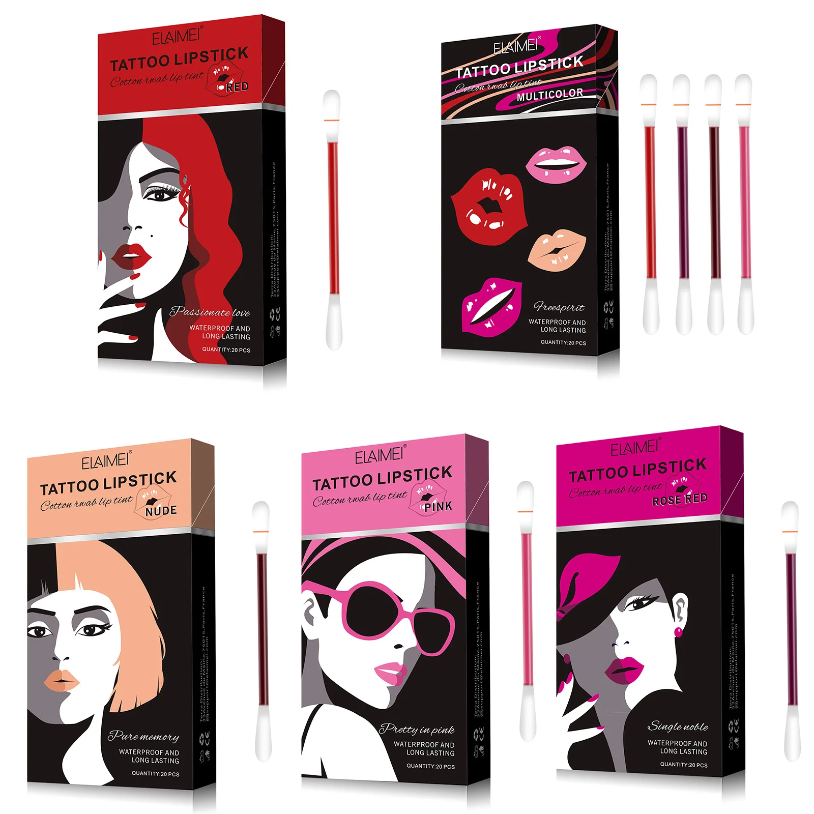 Ватный тампон для губ цветное губ Жидкость одноразовые Губная помада 20 шт./кор. метка частного назначения