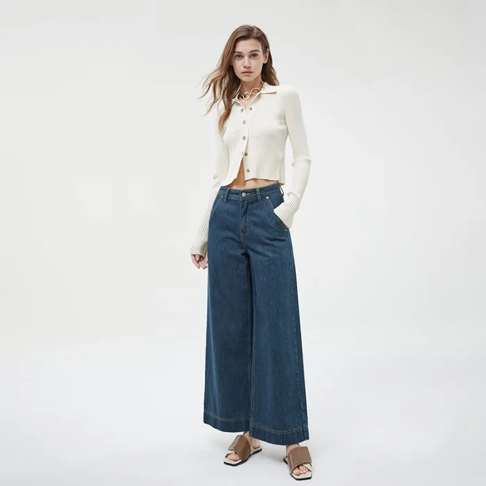 Quality  retro loose wide-leg jeans for women with high waist, slim temperament and versatile granny pants