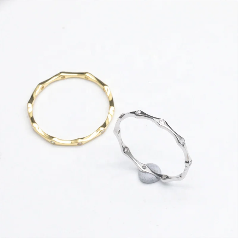 18K gold plated geometric bamboo ring 925 sterling silver cubic zircon ring for women