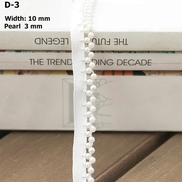 wholesale good quality 1.2cm Width  Knitting Wool Pearl Beaded Lace Trim Edge Ribbon Fabric Sewing