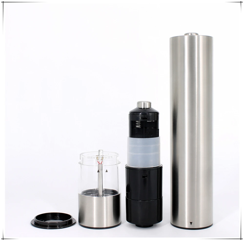 Electric Tall Stainless Steel Salt and Pepper Mill Grinder with Flat Head LFGB CE RoHS Approved for Home Use