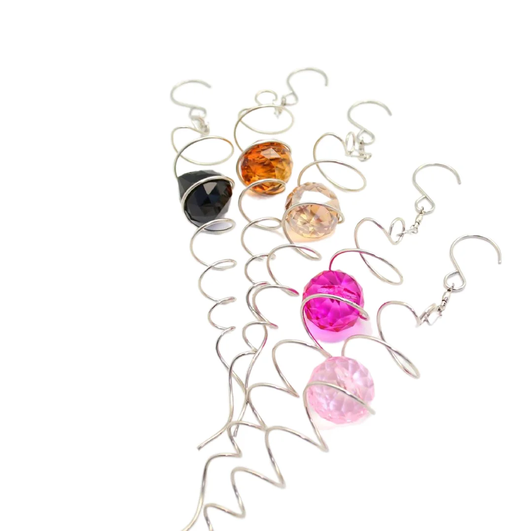 Sympathy Wind Chimes Mutil-Color Crystal Gem Stone Gazing Ball Spinning Metal Strip Decorative Garden Supply