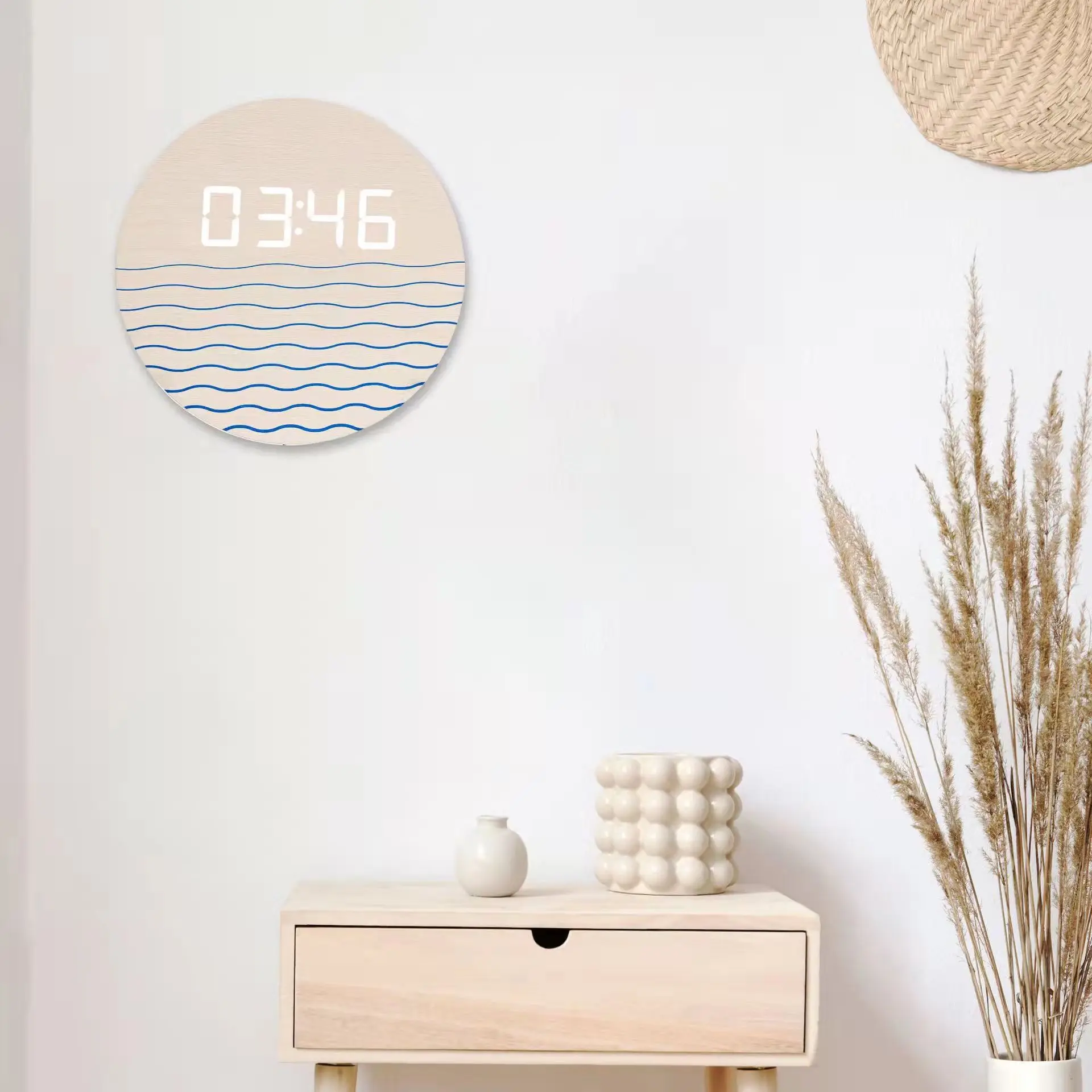 Luminous wooden digital alarm clock LED modern wall clock home office living room decoration wall clock