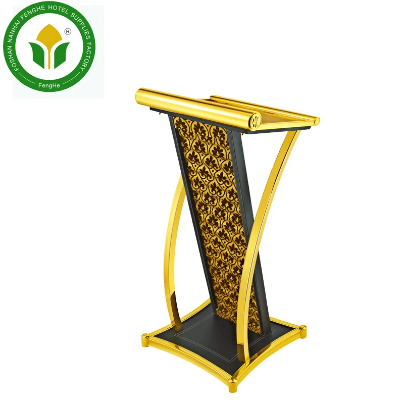 Hotel golden metal rostrum speech lectern church podium