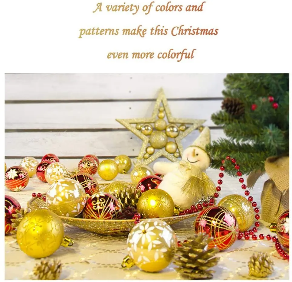 Hot Selling Red and Gold Bulk baubles Items Christmas Decoration Gifts Plastic Ball Ornaments Set in Box