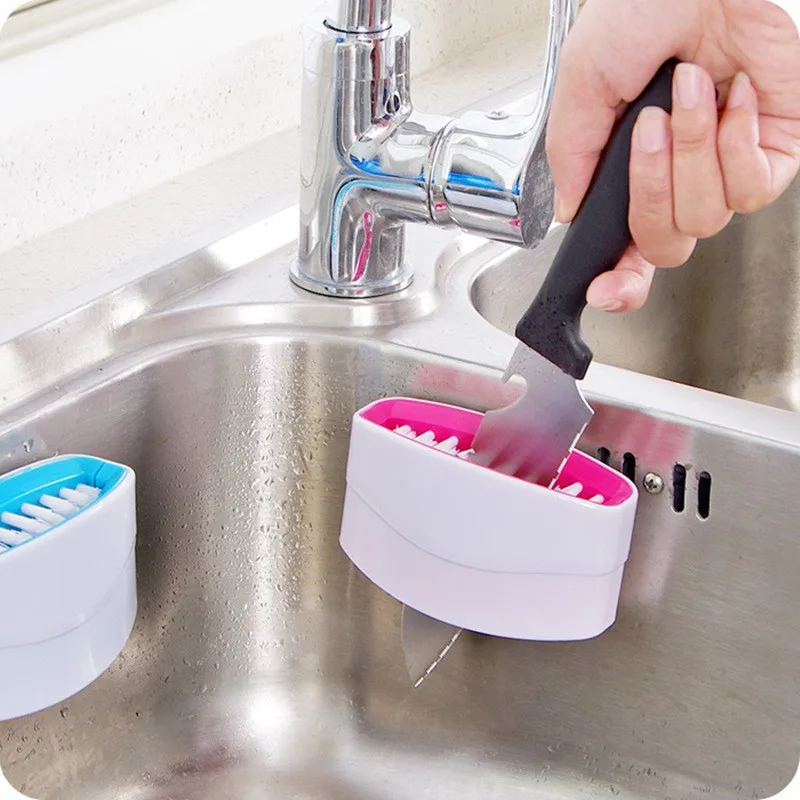 Multi-functional Sucker Cutlery Cleaner Knife Fork Spoon Cleaning Brush for Vegetable Fruit Kitchen Clean Helper