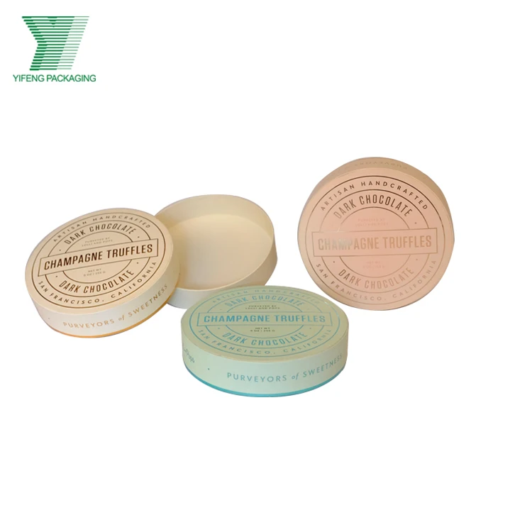 2020 Bulk nude color printing food grade chocolate box paper cylinder packaging small dark chocolate round packaging boxes