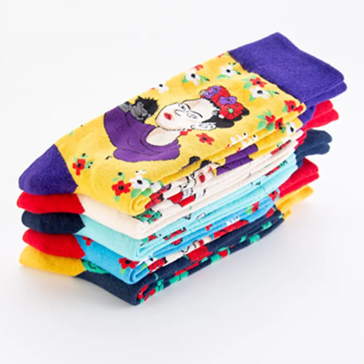 wholesale Indian women cartoon pattern socks cotton men crew happy socks