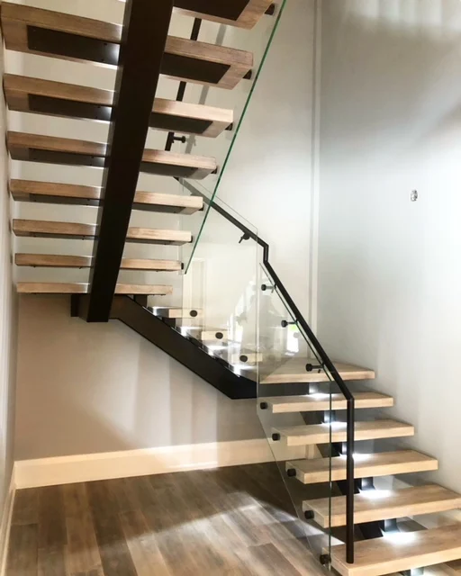 DBM straight staircase modern carbon steel mono beam beech/oak wood tread stairs indoor/staircase design for houses