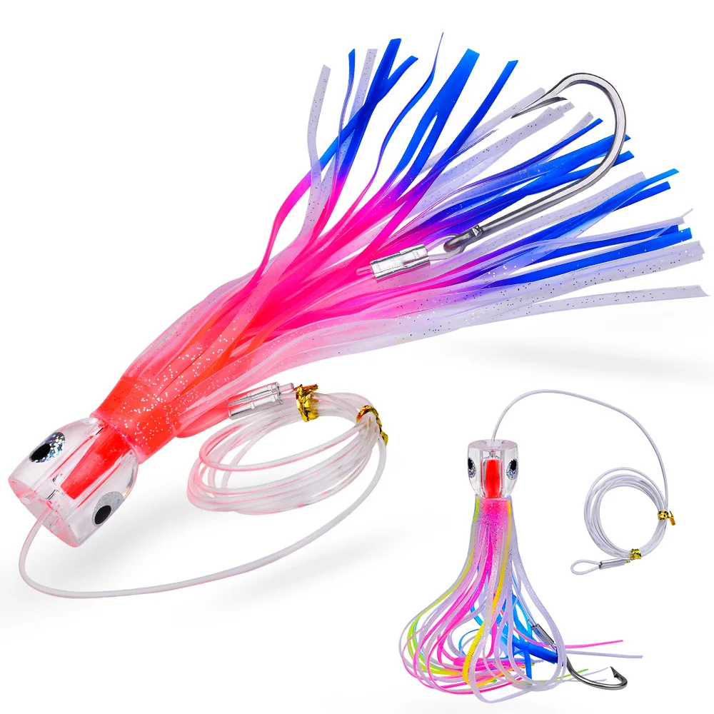 Jig Head Squid Baits 9inch 95g Trolling Lures Octopus Skirts Baits Saltwater Big Game Marlin Trolling Fishing Baits
