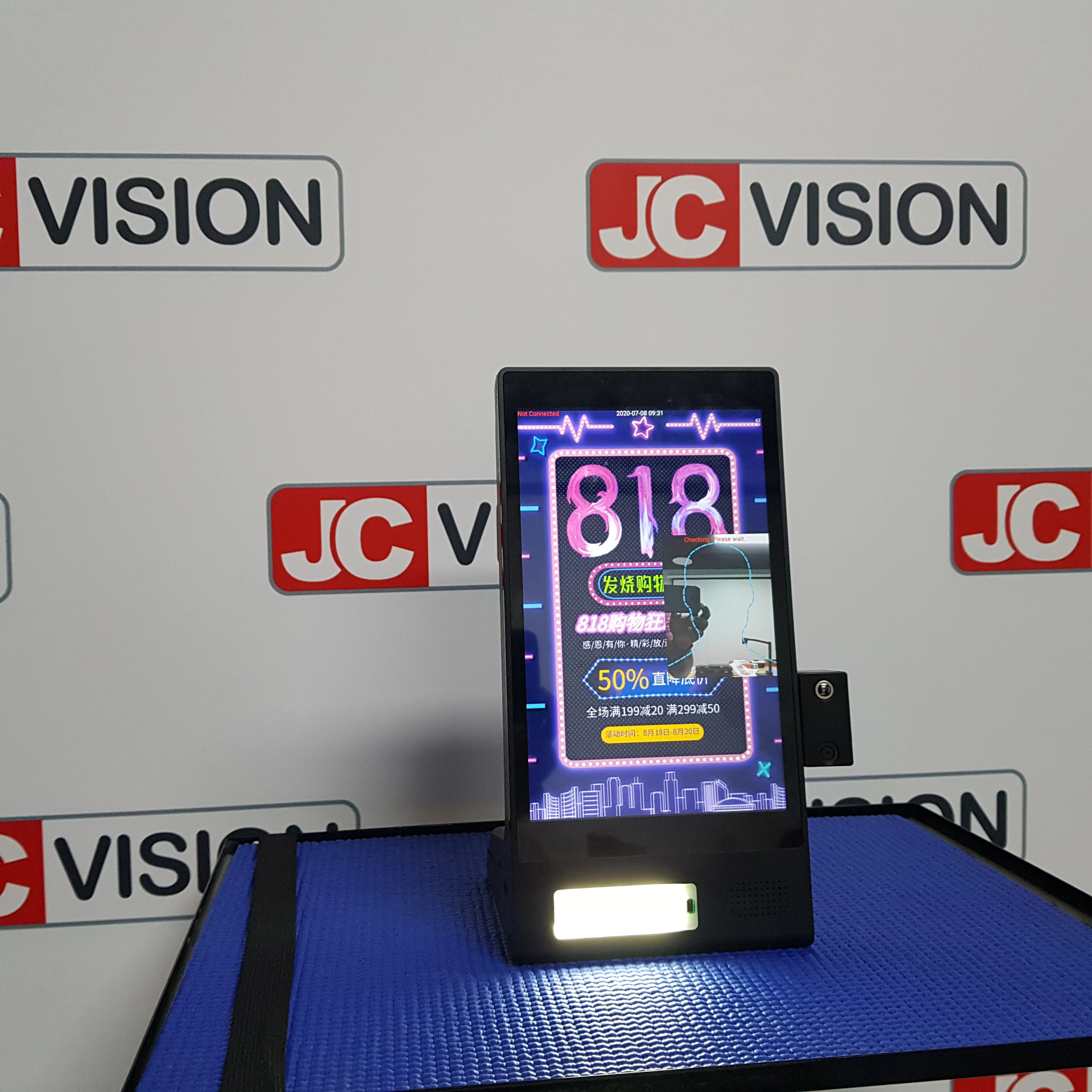 Jcvision 8 дюймов Wi-Fi дисплей рекламы с измерением температуры меню Powerbank для ресторана
