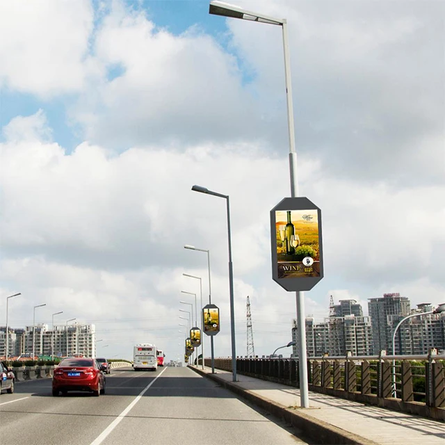 Outdoor Street Lighting Pole Display Led Screen Led Display Pole For Street Outdoor Full Color Lamppost