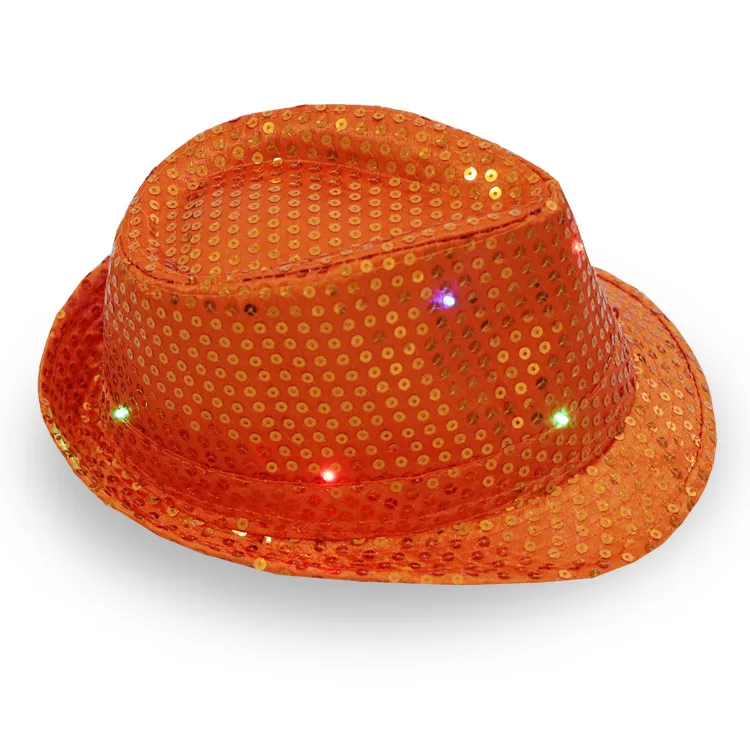 Customized Sequin Hats Printing High Quality LED Luminous Custom Hat Fedora hat for stage