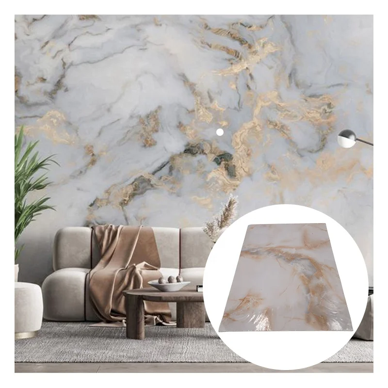 Best Price Waterproof Glossy PVC Marble Sheet UV Coated With Fancy Style