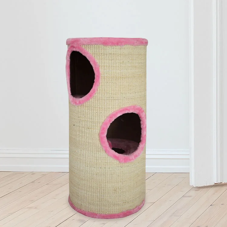 Wholesale New Sisal Game Cat Cave Plush Cat Scratching Post with three tunnel holes for all cats