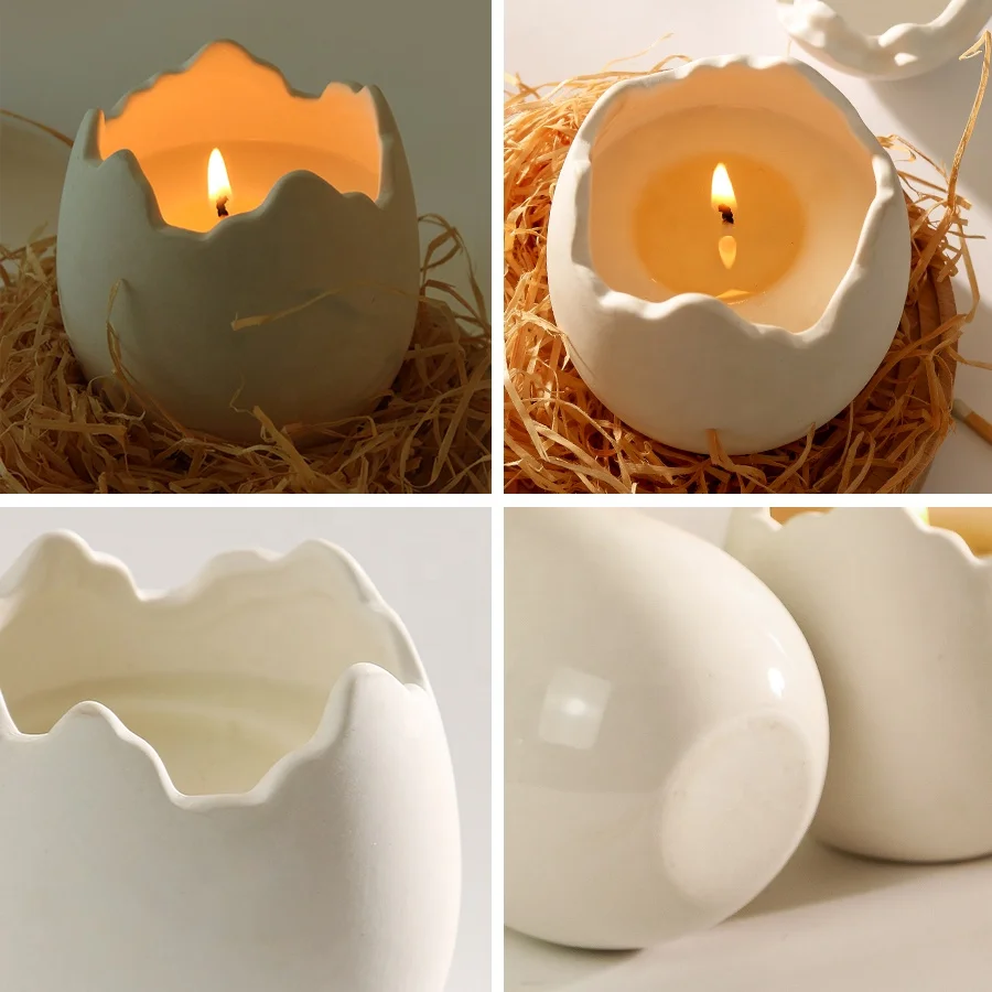 Nordic Porcelain Candles Container Luxury Custom Cute Unique Egg Shell Shaped Empty White Ceramic Candle Jars with Lids