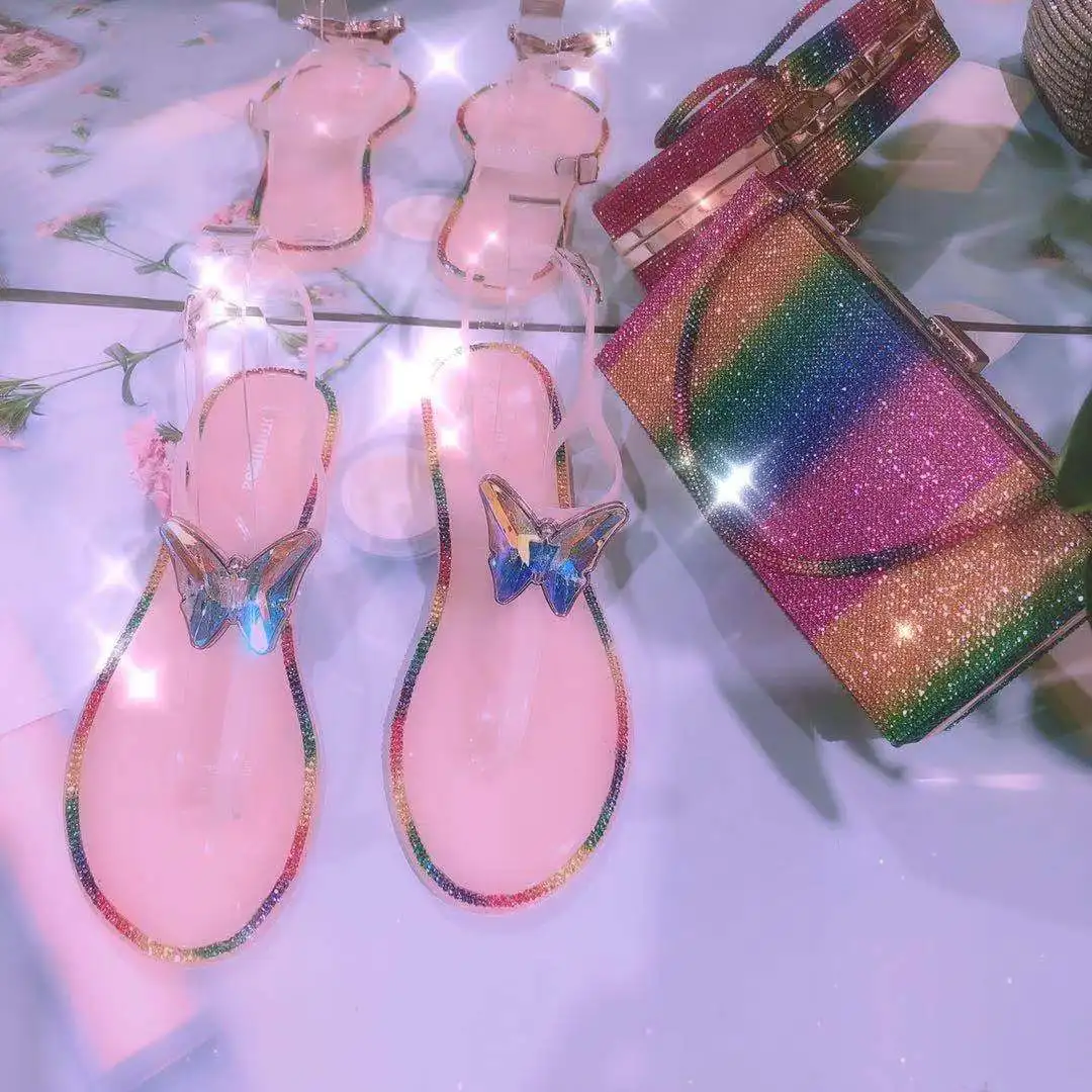 Butterfly Jelly sandals summer beach wear flip-flops slippers bling bling shoes flip flops for lady