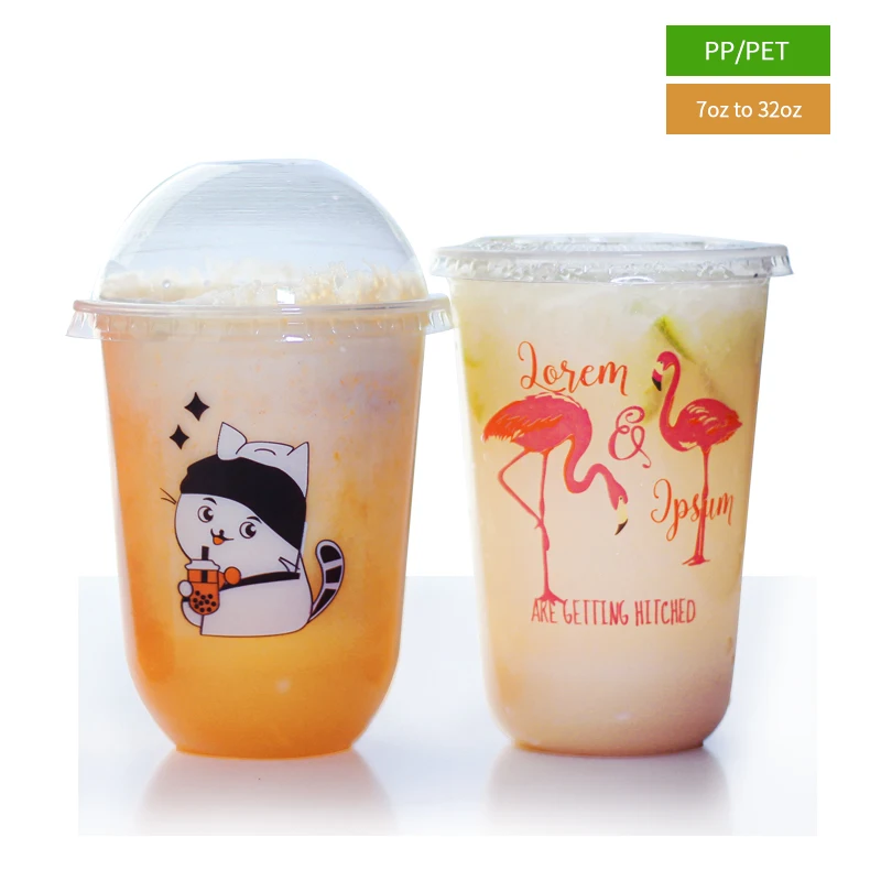 Custom U cup 24oz 16oz 12oz PET Clear Disposable 500ml Boba Bubble Tea coffee cups with plastic lid cold drink takeaway cup