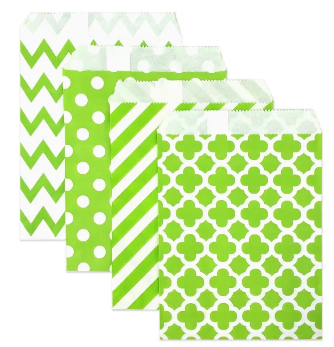 Okay mixed style polka dot flower Stripe Degradable Kraft Food Grade flat Paper Bag