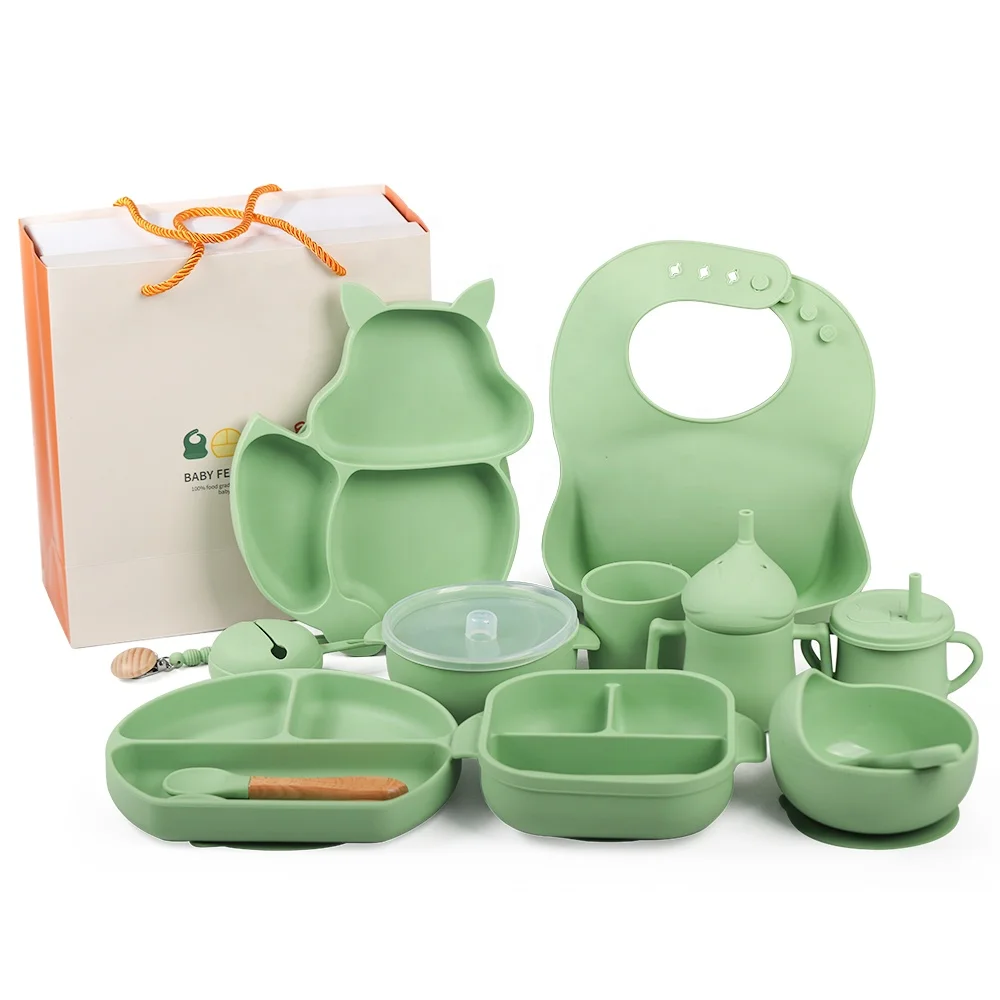 Kids Dining Feeding Combinations Set Bibs Plates Bowls Spoons Other Baby Items Supplies Accessories Silicone Baby Products