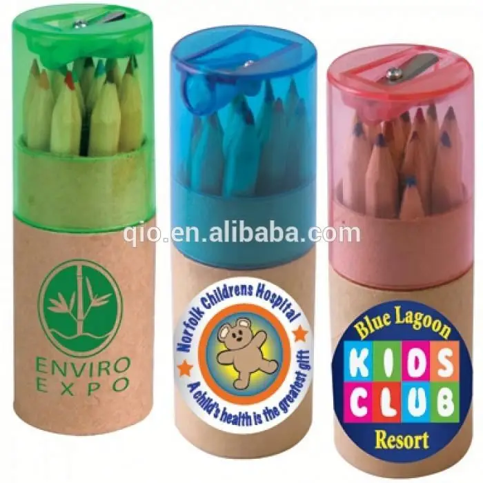 Coloured wood Pencils set In Cardboard Tube With Sharpener
