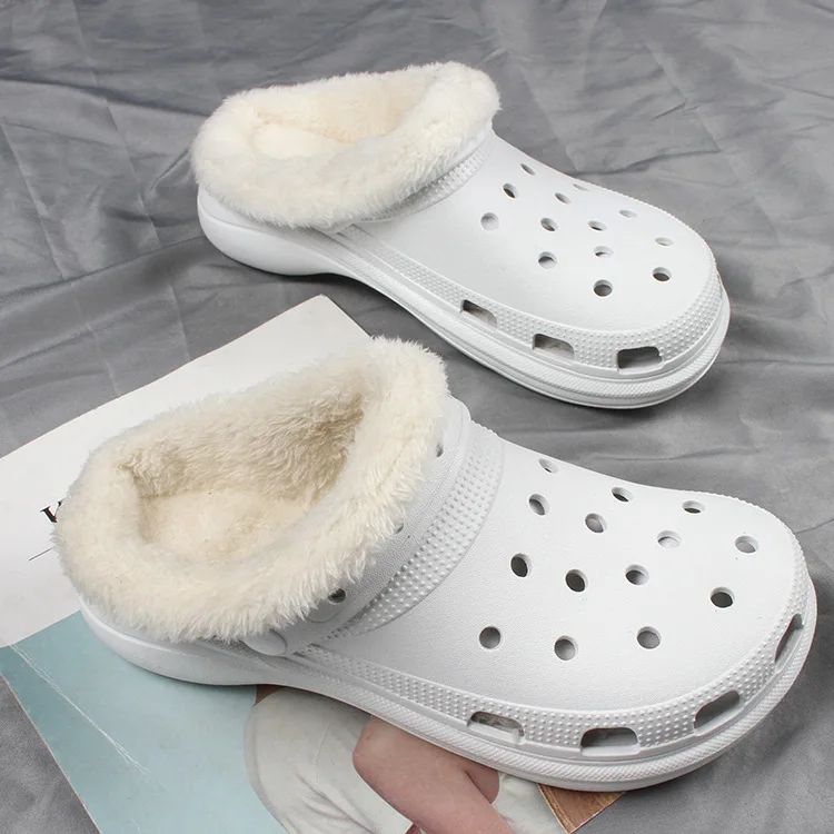 Morden Style Winter Furry Men Garden Shoes Girls Women Nurses Warm Fur Clogs Heeled Sandals