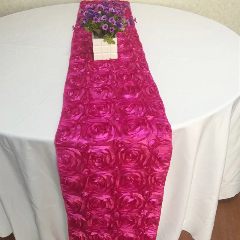 Cheap Fancy Custom 30*275 cm Rose Flower Wedding  Parties Banquet Floral Satin Fabric Dining Table Runners For Dinner Table