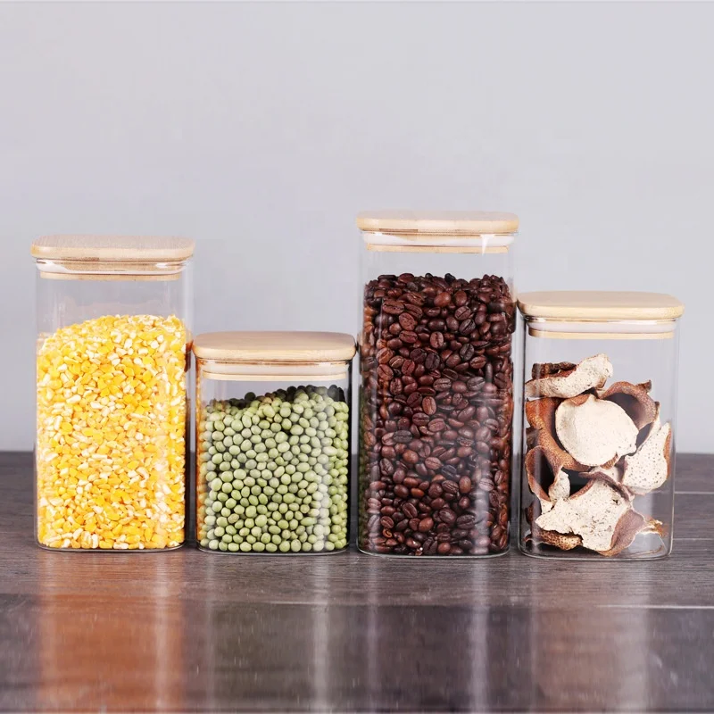 Wholesale wooden lid sealed glass storage jar for spice food