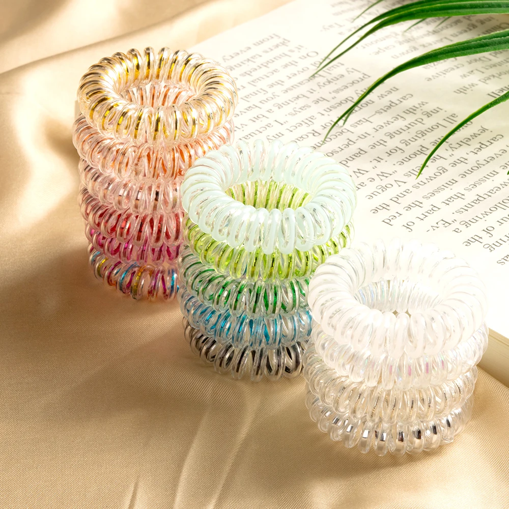 Wholesale Metallic Telephone Wire Hair Bobbles Traceless Spiral Hair Ties Strong Elastic Grip Coil Hair Accessories