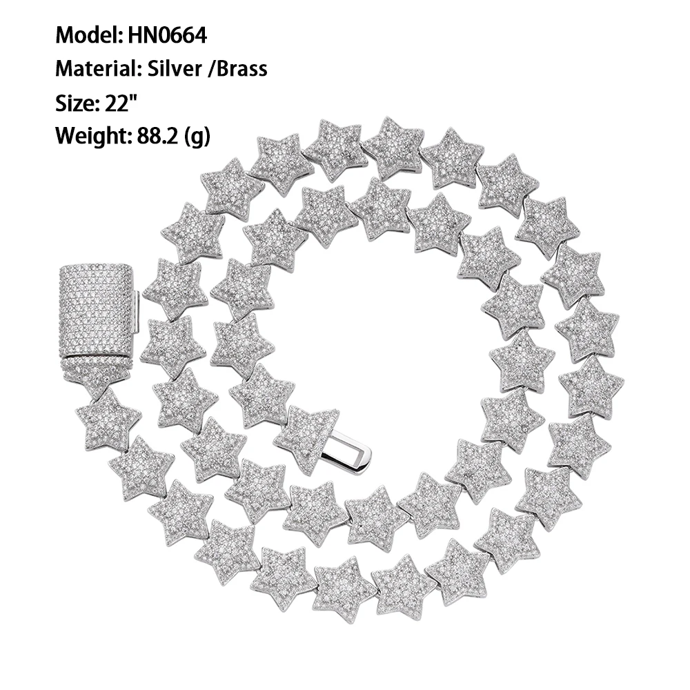 Rapper Star Iced Out 925 Silver Real Gold Plated Cubic Zirconia Star Bubble Cuban Link Chain  Miami Necklace For Men Women