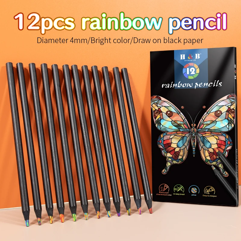 Art Supplier Pencil Lead Wooden Black 12 Color In 1 Rainbow Colored Pencils Multicolored Pencil Set for Coloring Book