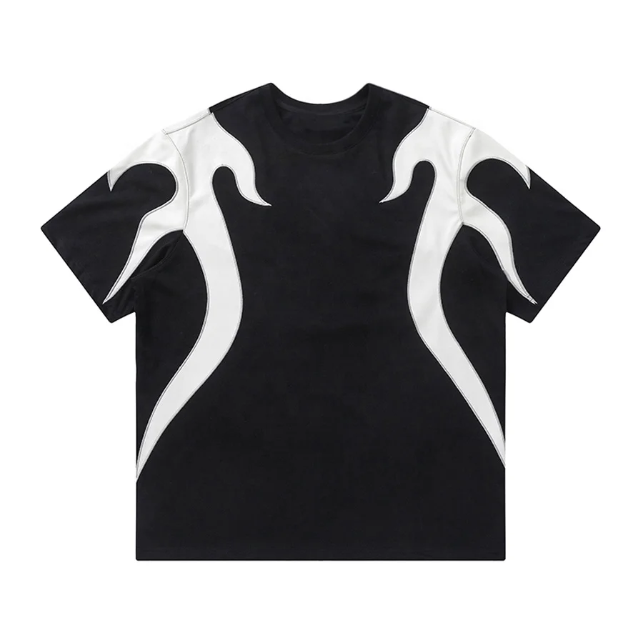 Большие размеры мужские пользовательские PU кожаные патчи Вышивка Логотип Патчи сшить на заказ тяжеловесная футболка оверсайз