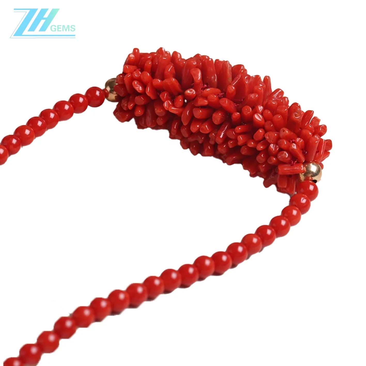 Natural Italian red coral caterpillar necklace with red coral round beads gift for friends