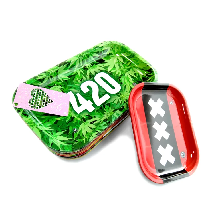 
Hot Smoking Products supply 180*140*15mm size Strong Metal Tinplate Rolling Tray Tobacco Weed Rolling Trays with custom logo 