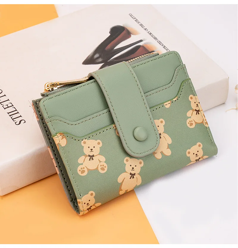 2024 Wholesale Custom Logo Fashion Card Holder PU Leather Purse for Ladies Sweet Cute Bear Women Wallet