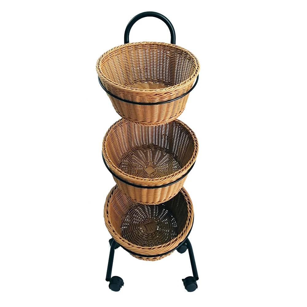3 tier Supermarket display rack Metal Household Fruit Plate Tray Stand Storage Basket wicker file round tray basket