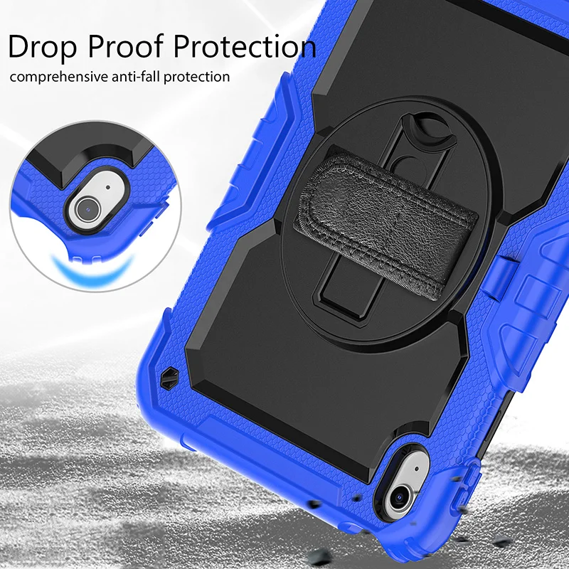 For iPad 10th Generation 10.9 inch 2022 silicone shockproof case with shoulder trap built in screen protector film rugged cover