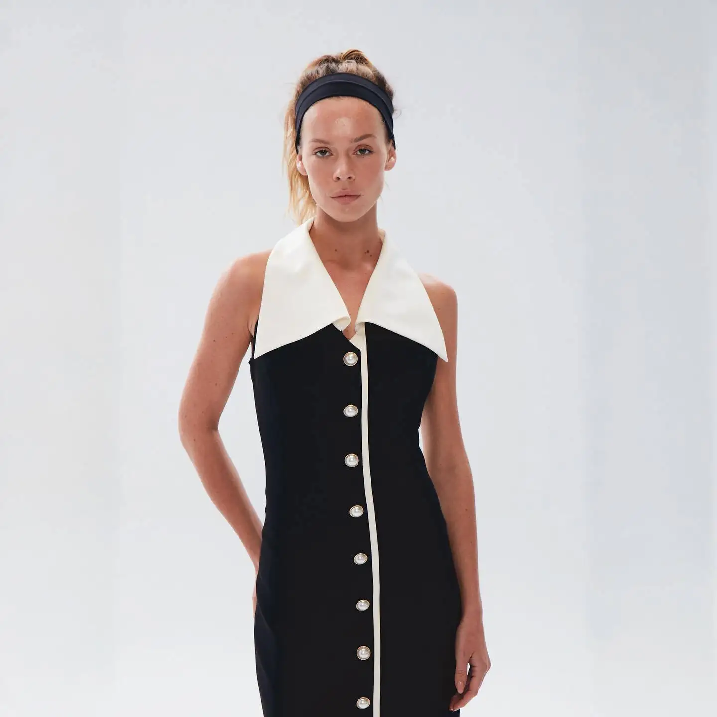 A9617 New Arrival Black And White Women Midi Dress Sexy Backless Ladies Summer Causal Dress