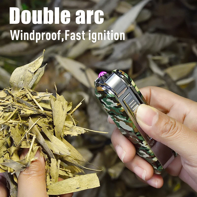 Multi-function USB Rechargeable Double Arc Lighter with Knife Opener Screwdriver Outdoor Metal Lighter