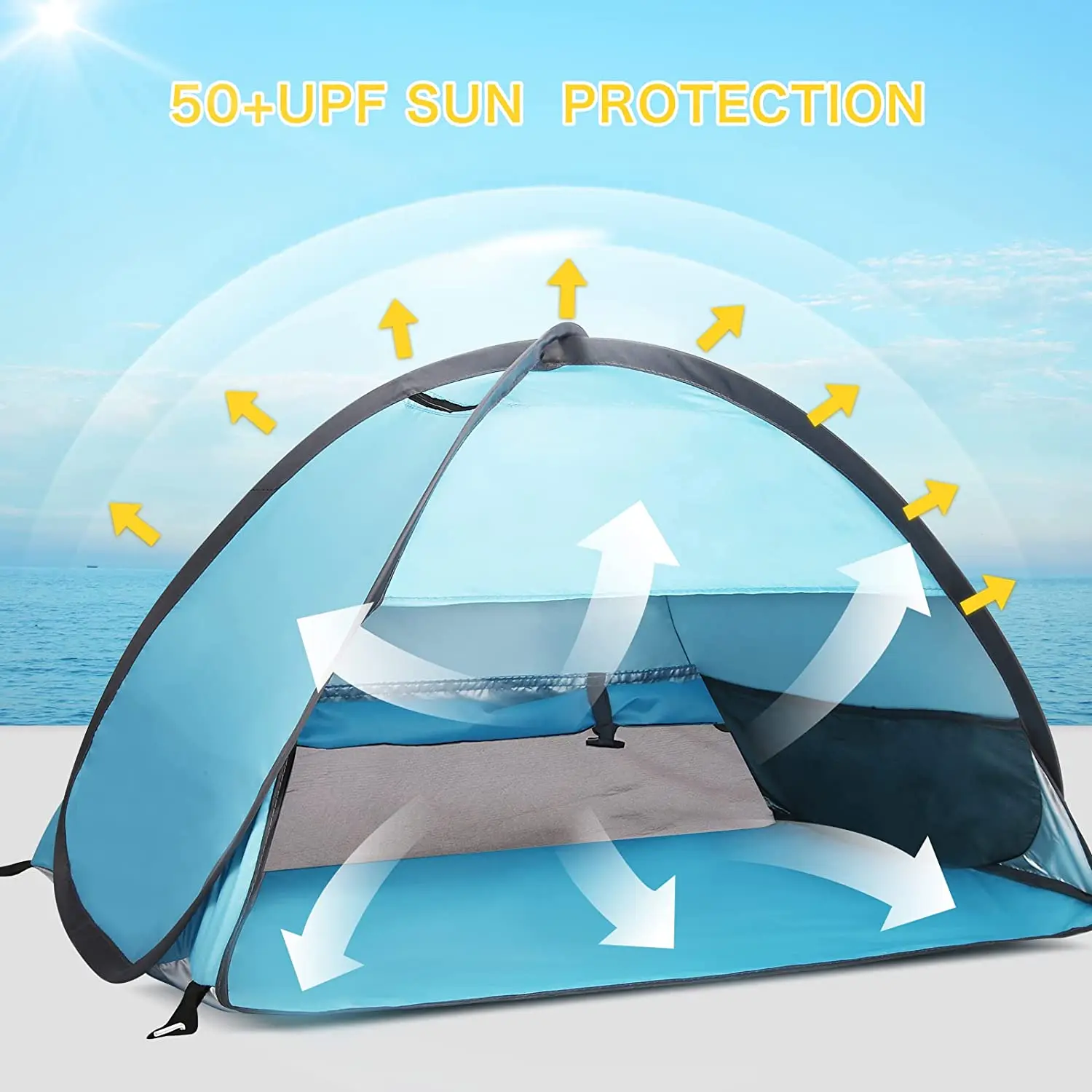 Portable Pop Up Beach Tent UPF 50+ Beach Face Sunshade Automatic Sun Shelter Windproof Tent for Beach, Small Animals Dog Shelter