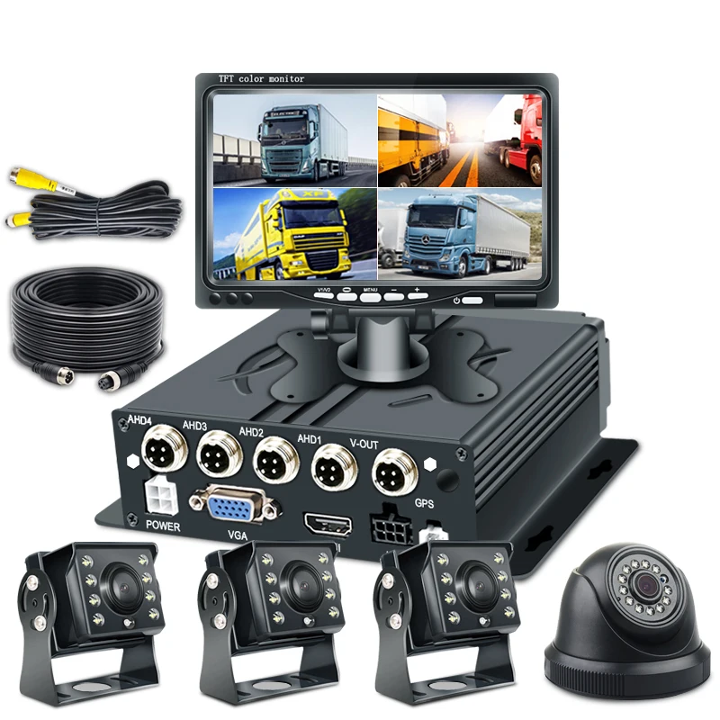 Vehicle Security MDVR Kits Bus H.264 SD Mobile DVR 4 Channels Input Monitor Camera System