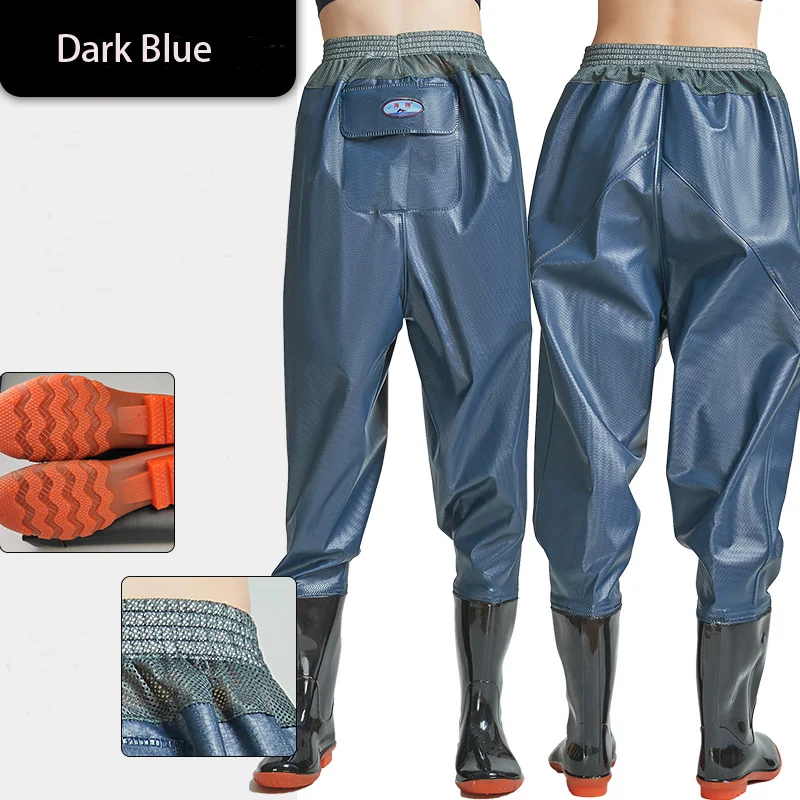 Unisex Half Body Pvc Rubber Durable Waterproof Hunting Waist High Wading Fishing Wader Pants With Boots