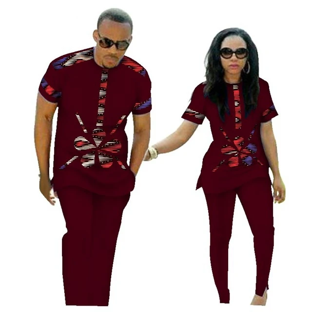 
Wholesale Traditional Bazin Riche African Print Patchwork Top and Pants Sets for Couple Clothing Two Pieces Sets Clothes WYQ84 